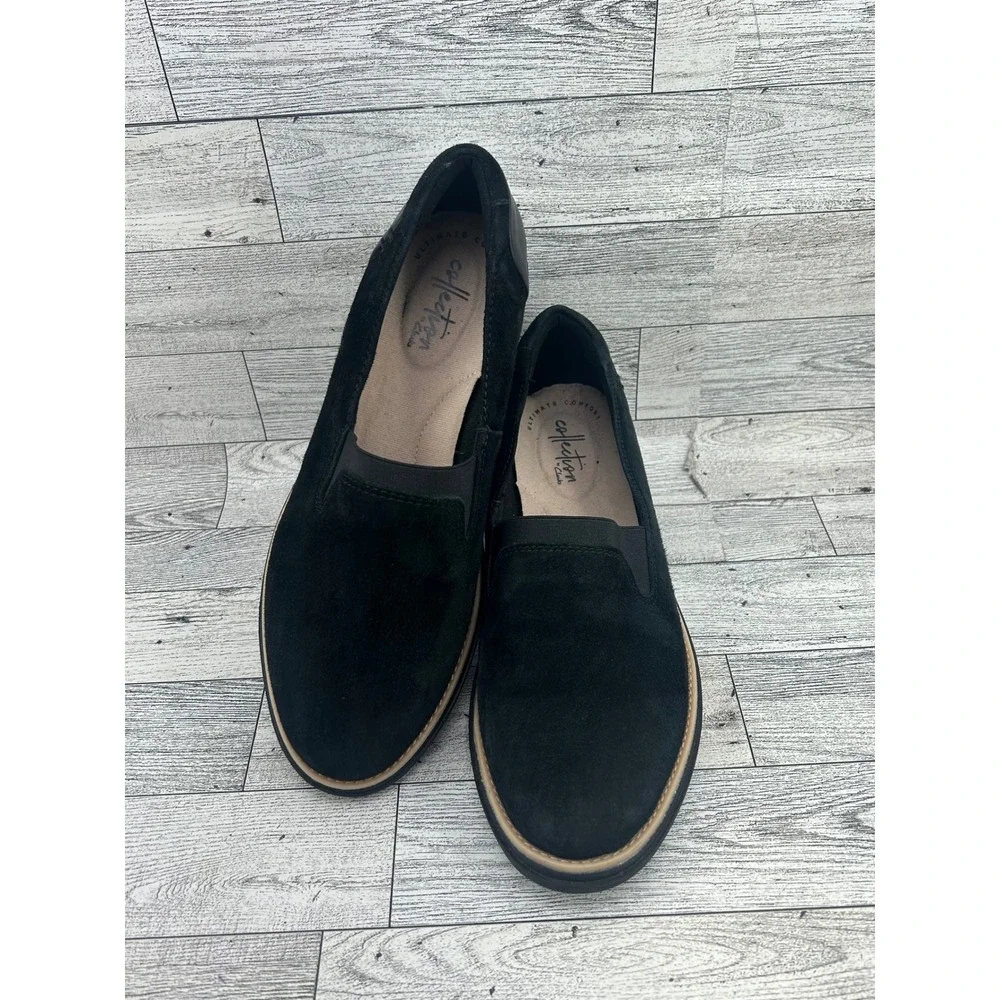 Clarks‎ Collection Sharon Dolly Black Suede Wedge Slip On Loafers Women Size 6M